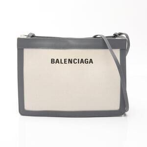 Balenciaga Navy Blue Pochette Shoulder Bag Canvas Leather Ivory White Gray